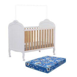 Berço Americano Elô 3 em 1 Branco Brilho/Amêndoa com Colchão Baby Physical - Móveis Peroba