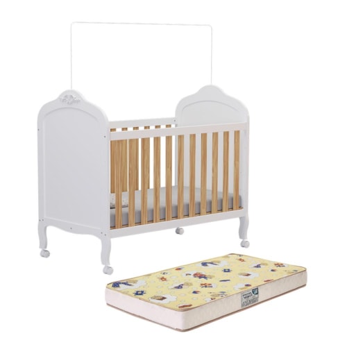 Berço Americano Elô 3 em 1 Branco Brilho/Amêndoa com Colchão Supreme - Móveis Peroba