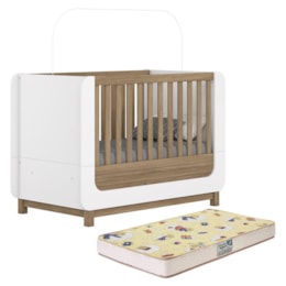 Berço Americano Mini Cama Aconchego Branco/Jequitibá com Colchão Supreme - Móveis Henn 