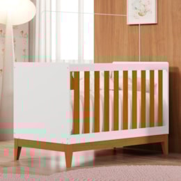 Berço Americano Mini Cama Flip Branco Fosco/Savana com Colchão Supreme - Reller Móveis