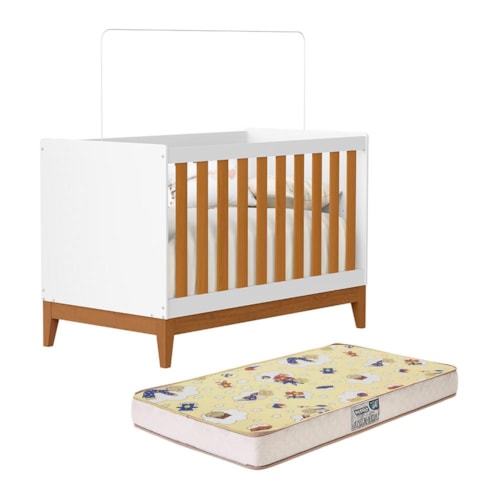 Berço Americano Mini Cama Flip Branco Fosco/Savana com Colchão Supreme - Reller Móveis