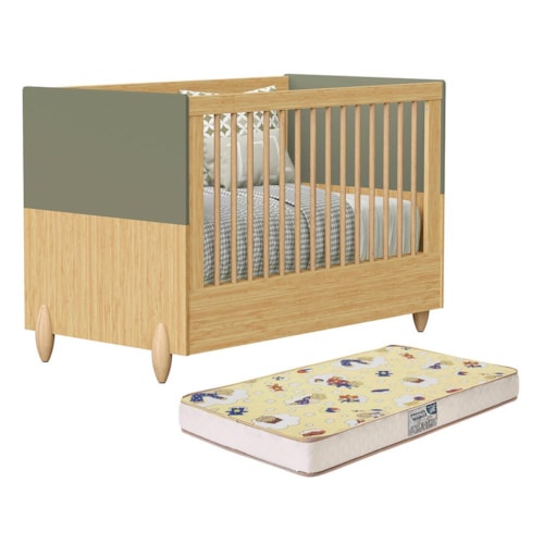 Berço Americano Mini Cama Gracia Oliva/Naturale com Colchão Supreme - Reller Móveis