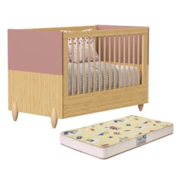 Berço Americano Mini Cama Gracia Rosê/Naturale com Colchão Supreme - Reller Móveis