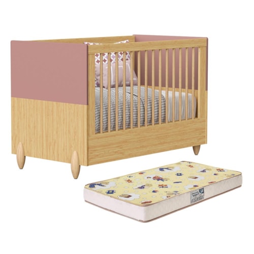 Berço Americano Mini Cama Gracia Rosê/Naturale com Colchão Supreme - Reller Móveis