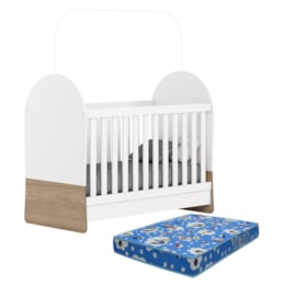 Berço Americano Mini Cama Magia Branco/Jequitibá com Colchão Baby Physical - Móveis Henn