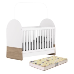 Berço Americano Mini Cama Magia Branco/Jequitibá com Colchão Supreme - Móveis Henn 