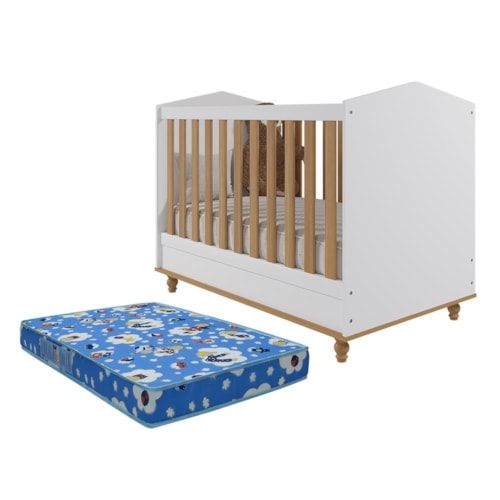 Berço Americano Mini Cama Mimo Branco/Nature com Colchão Physical - Permóbili Baby 