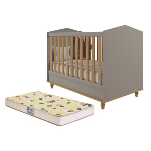 Berço Americano Mini Cama Mimo Fendi/Nature com Colchão Supreme - Permóbili Baby