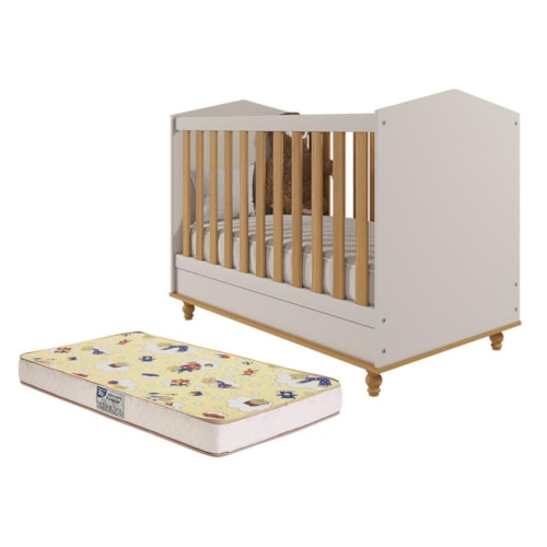 Berço Americano Mini Cama Mimo Off White/Nature com Colchão Supreme - Permóbili Baby