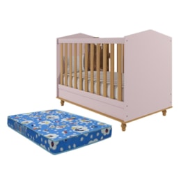 Berço Americano Mini Cama Mimo Rosê/Nature com Colchão Physical - Permóbili Baby