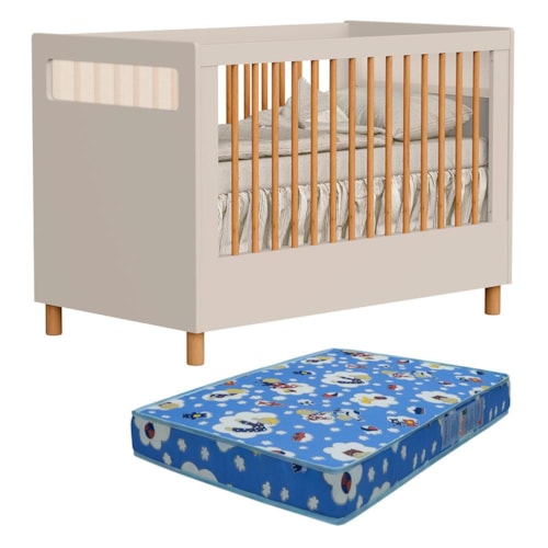 Berço Americano Mini Cama Ollie Areia Fosco com Colchão Baby Physical - Reller Móveis 