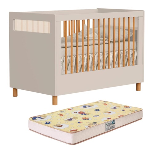 Berço Americano Mini Cama Ollie Areia Fosco com Colchão Supreme - Reller Móveis
