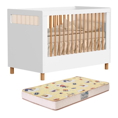 Berço Americano Mini Cama Ollie Branco Fosco com Colchão Supreme - Reller Móveis