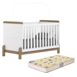 Berço Americano Mini Cama Ternura Branco/Jequitibá com Colchão Supreme - Móveis Henn 