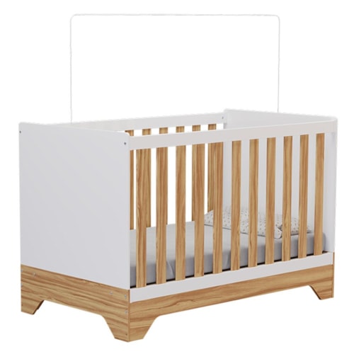 Berço Americano Popy Retrô 3 em 1 Branco Brilho/Amêndoa - Móveis Peroba