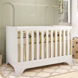 Berço Americano Popy Retrô 3 em 1 Branco Brilho com Colchão Baby Physical - Móveis Peroba