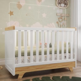 Berço Americano Retrô 2 em 1 Branco Brilho/Amêndoa com Colchão Baby Physical - Móveis Peroba
