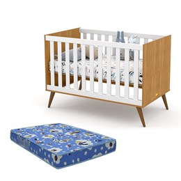 Berço Americano Retrô Gold Freijó/Branco Soft/Eco Wood com Colchão Baby Physical - Matic Móveis