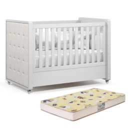 Berço Americano Tutto New Branco Soft com Capitonê e Colchão Supreme - Matic Móveis Berço Americano Tutto New Branco Soft com Capitonê e Colchão Supreme - Matic Móveis