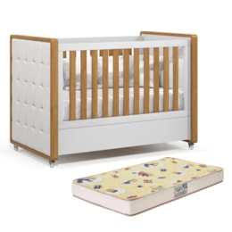 Berço Americano Tutto New Branco Soft/Freijó com Capitonê e Colchão Supreme - Matic Móveis Berço Americano Tutto New Branco Soft/Freijó com Capitonê e Colchão Supreme - Matic Móveis