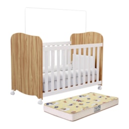 Berço Americano Uli Branco Brilho/Amêndoa com Colchão Supreme - Móveis Peroba Berço Americano Uli Branco Brilho/Amêndoa com Colchão Supreme - Móveis Peroba