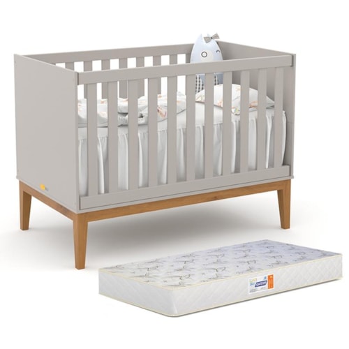 Berço Americano Unique Cinza/Eco Wood com Colchão D18 Matic