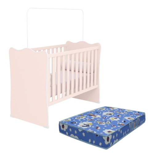 Berço Doce Sonho Rosa Acetinado com Colchão Baby Physical - Qmovi