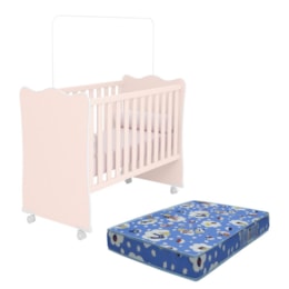 Berço Doce Sonho Rosa Acetinado com Rodízios e Colchão Baby Physical - Qmovi Berço Doce Sonho Rosa Acetinado com Rodízios e Colchão Baby Physical - Qmovi