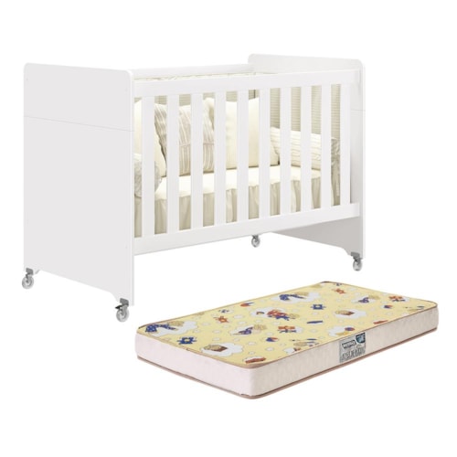 Berço Evolution 4 em 1 Branco Fosco com Colchão Supreme - Reller Móveis