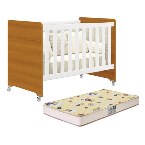 Berço Evolution 4 em 1 Branco Fosco/Savana com Colchão Supreme - Reller Móveis
