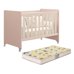 Berço Evolution 4 em 1 Rosa Fosco com Colchão Supreme - Reller Móveis Berço Evolution 4 em 1 Rosa Fosco com Colchão Supreme - Reller Móveis