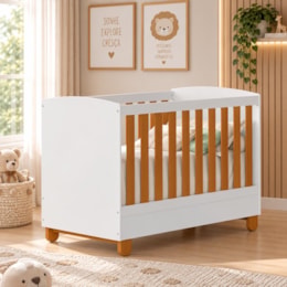 Berço Mini Cama Apolo Branco Fosco/Savana com Colchão Supreme - Reller Móveis