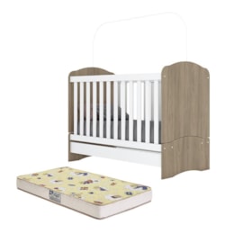 Berço Mini Cama Bala de Menta Rústico/Branco com Colchão - Móveis Henn   Berço Mini Cama Bala de Menta Rústico/Branco com Colchão - Móveis Henn