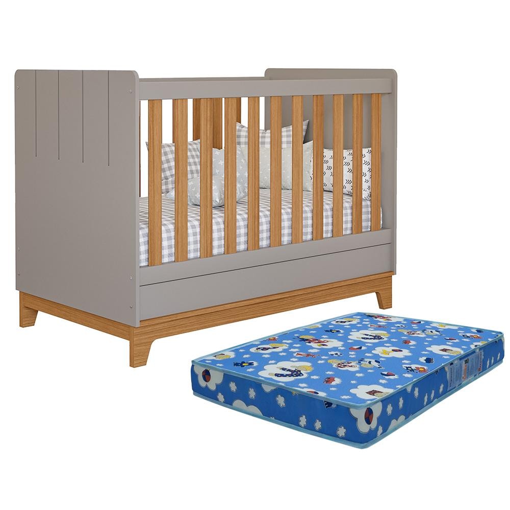 Berço Mini Cama Biscoito Fendi/Nature com Colchão Physical