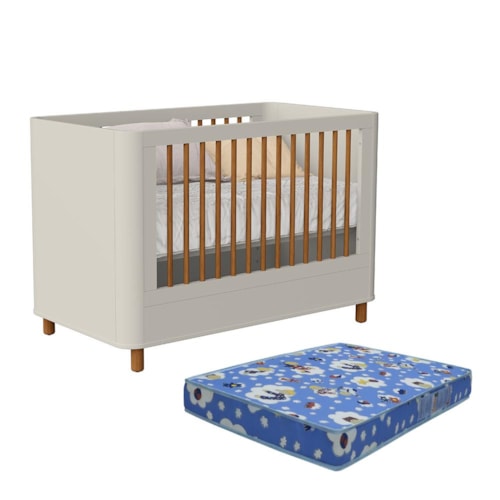 Berço Mini Cama Boom Plus Nordic Areia Fosco com Colchão Baby Physical - Reller Móveis