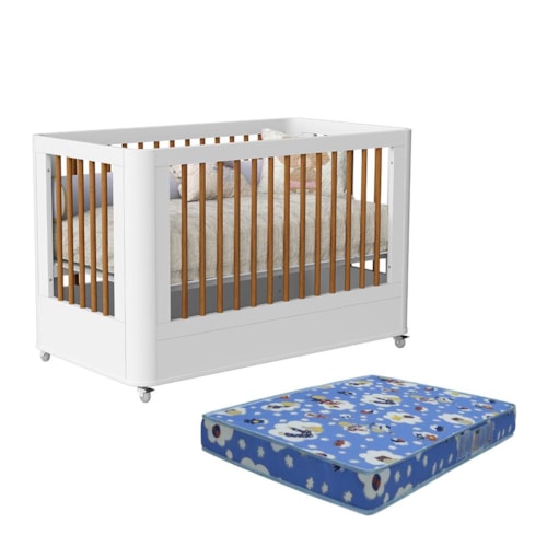 Berço Mini Cama Boom Slim Wheels Branco Fosco com Colchão Baby Physical - Reller Móveis