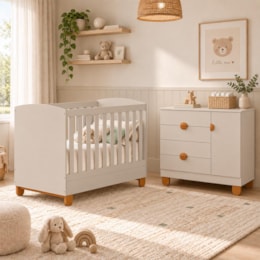 Berço Mini Cama com Cômoda Sapateira 1 Porta e 4 Gavetas Apolo Areia Fosco - Reller Móveis