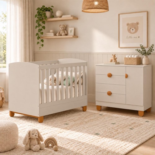Berço Mini Cama com Cômoda Sapateira 1 Porta e 4 Gavetas Apolo Areia Fosco - Reller Móveis