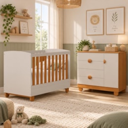 Berço Mini Cama com Cômoda Sapateira 1 Porta e 4 Gavetas Apolo Areia Fosco/Savana - Reller Móveis