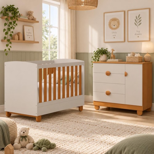 Berço Mini Cama com Cômoda Sapateira 1 Porta e 4 Gavetas Apolo Areia Fosco/Savana - Reller Móveis