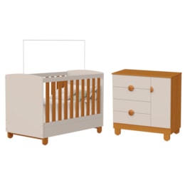 Berço Mini Cama com Cômoda Sapateira 1 Porta e 4 Gavetas Apolo Areia Fosco/Savana - Reller Móveis