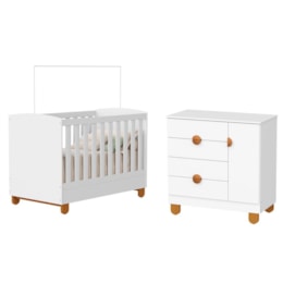 Berço Mini Cama com Cômoda Sapateira 1 Porta e 4 Gavetas Apolo Branco Fosco - Reller Móveis