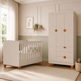 Berço Mini Cama com Guarda Roupa 3 Portas e 3 Gavetas Apolo Areia Fosco - Reller Móveis