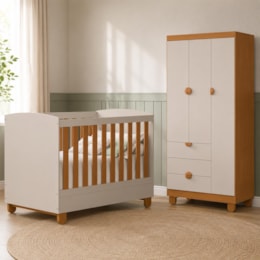 Berço Mini Cama com Guarda Roupa 3 Portas e 3 Gavetas Apolo Areia Fosco/Savana - Reller Móveis