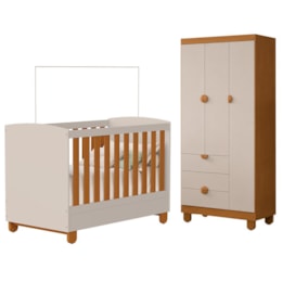 Berço Mini Cama com Guarda Roupa 3 Portas e 3 Gavetas Apolo Areia Fosco/Savana - Reller Móveis