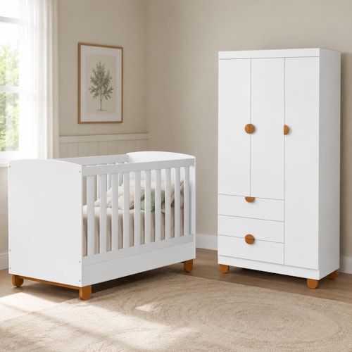 Berço Mini Cama com Guarda Roupa 3 Portas e 3 Gavetas Apolo Branco Fosco - Reller Móveis
