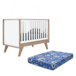 Berço Mini Cama Confete Branco/Jequitibá com Colchão Baby Physical - Móveis Henn Berço Mini Cama Confete Branco/Jequitibá com Colchão Baby Physical - Móveis Henn
