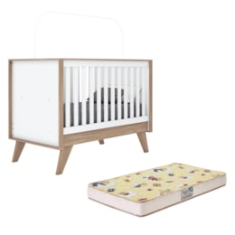 Berço Mini Cama Confete Branco/Jequitibá com Colchão Supreme - Móveis Henn Berço Mini Cama Confete Branco/Jequitibá com Colchão Supreme - Móveis Henn