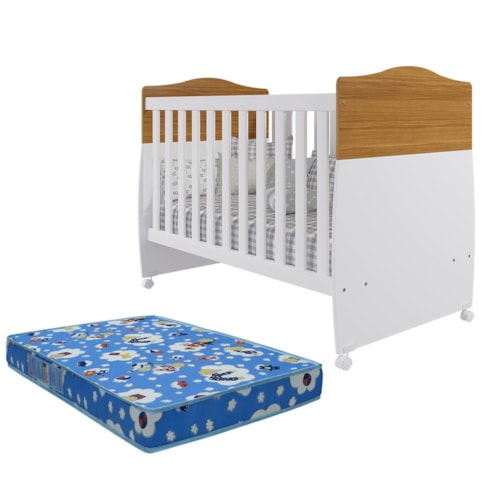 Berço Mini Cama Conforto Nature/Branco com Colchão Physical - Permóbili Baby