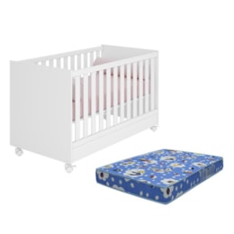 Berço Mini Cama Doce Sonho Branco com Rodízios e Colchão Baby Physical - Qmovi 